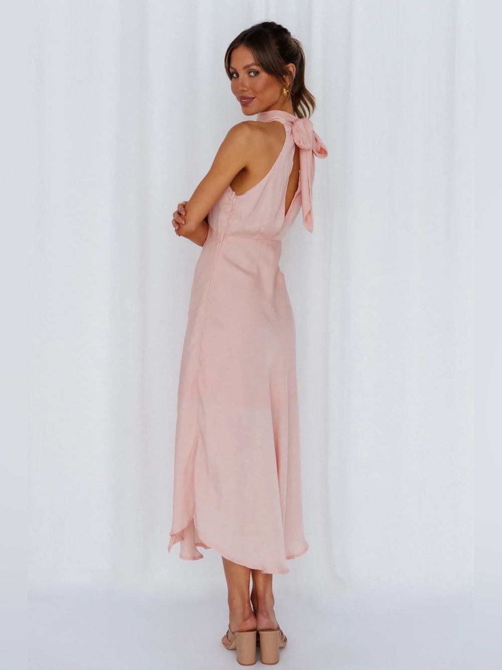 Hello Molly Halter Blush Midi Silky Dress peach color - Picture 4 of 8